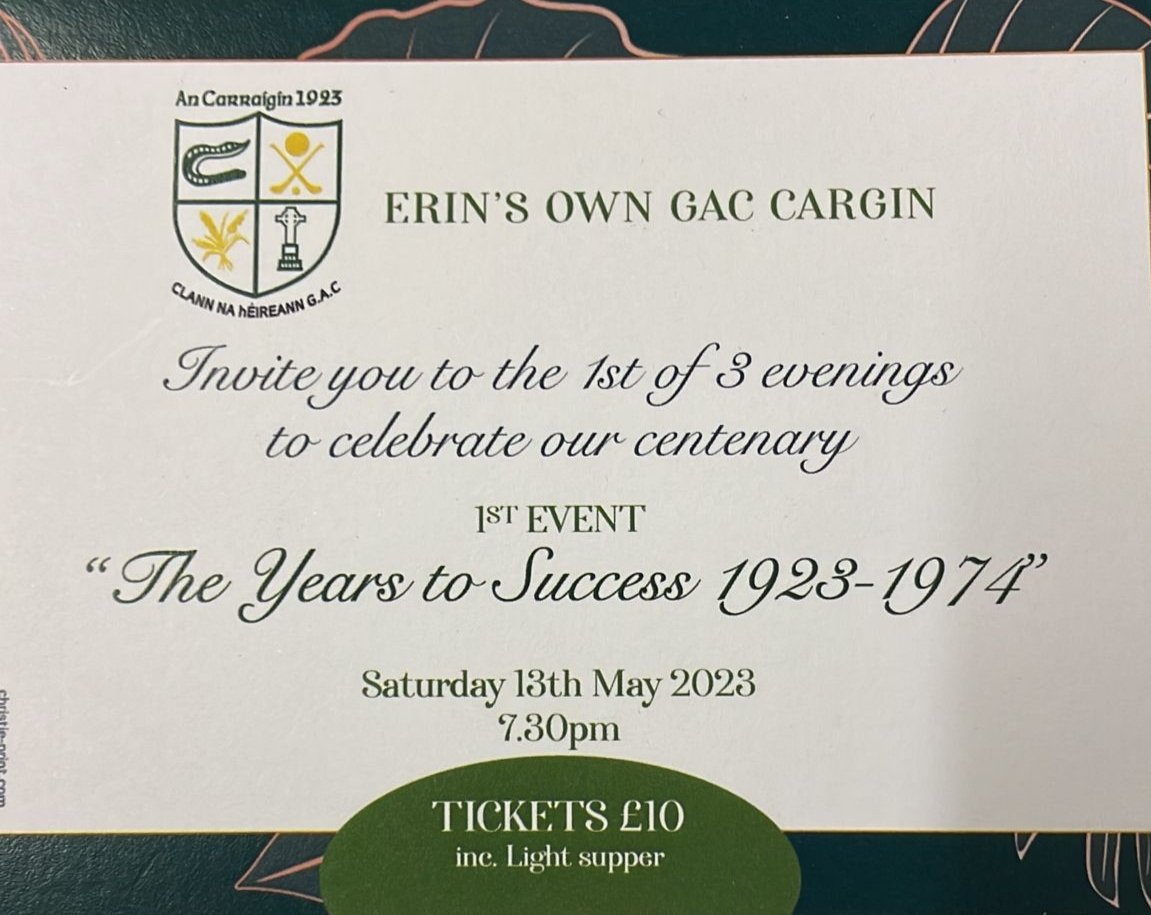 Cargin_Gac's tweet photo. The tickets have arrived! 🎟️
Join us for the first of our centenary celebration nights! 
"The years to success: 1923-1974"
In the club rooms on Saturday 13th May starting at 7:30pm 🕢
Tickets are £10 including a light supper and are available from committee members now! 🥳 https://t.co/DpvATT5gLA