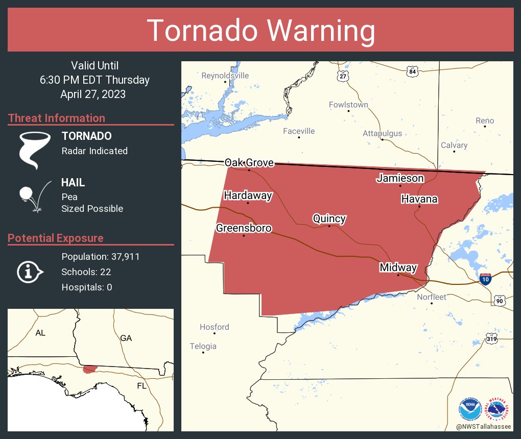 NWS Tallahassee on Twitter "Tornado Warning including Quincy FL, Midway FL and Havana FL until