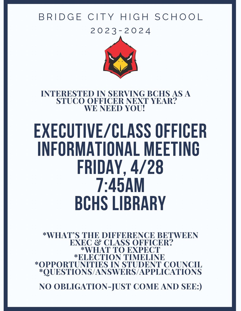 BridgeCityHS's tweet image. Attention Current Freshmen-Sophomore-Juniors Informational Meeting in the Morning‼️ #BeAPart