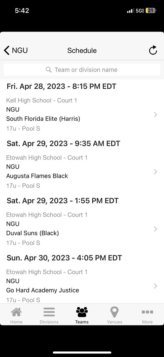 🚨SCHEDULE🚨

Here’s our 17U schedule, come check out these talented young men. Excited for live period #2 with <a href="/OTRHoops/">On the Radar Hoops Events</a> 

#LeaveAStatement