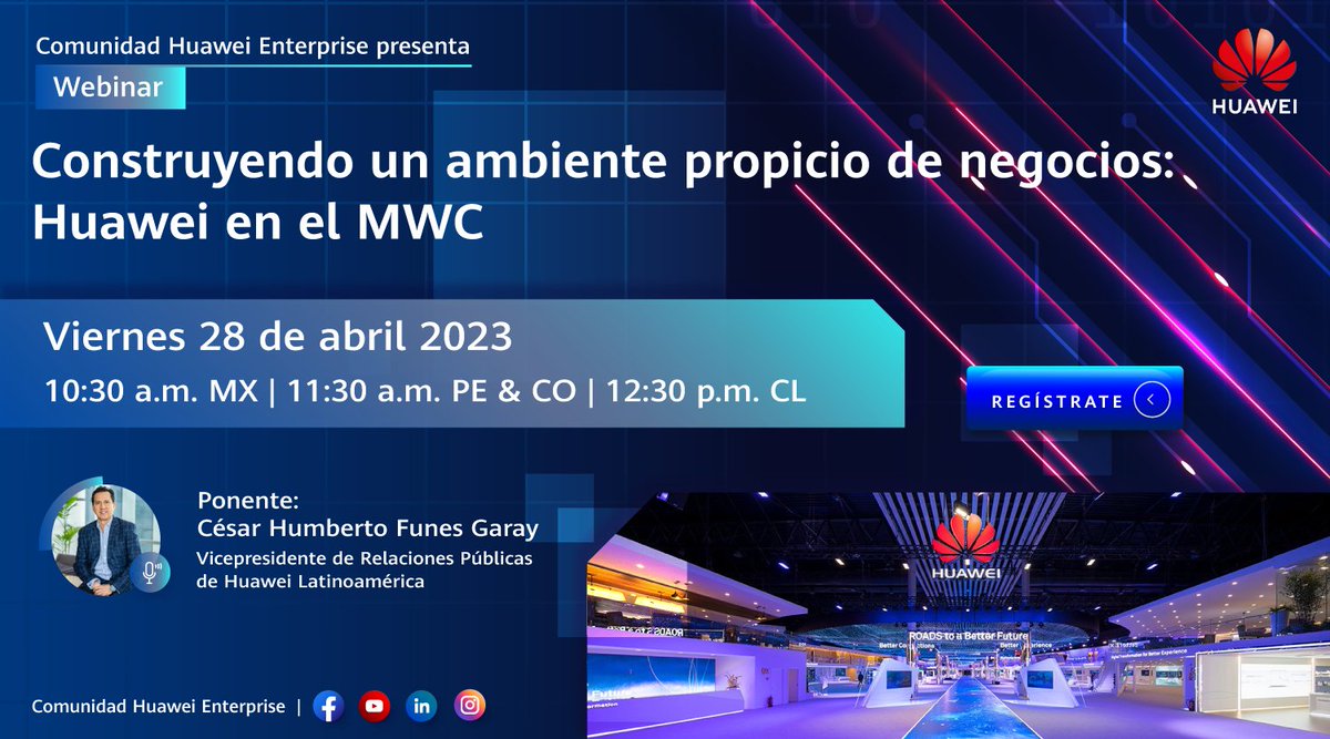 Calcacibar's tweet photo. RT @HuaweiLatam: Conoce las más recientes innovaciones de conectividad e industria #5G para #Latinoamérica en este #webinar y descubre porqué #Huawei lidera el sector de las tecnologías móviles en el #MWC23. Regístrate: 👉 https://t.co/fqbczeXnh8
#MWCBar… https://t.co/VrPYsI6CEQ