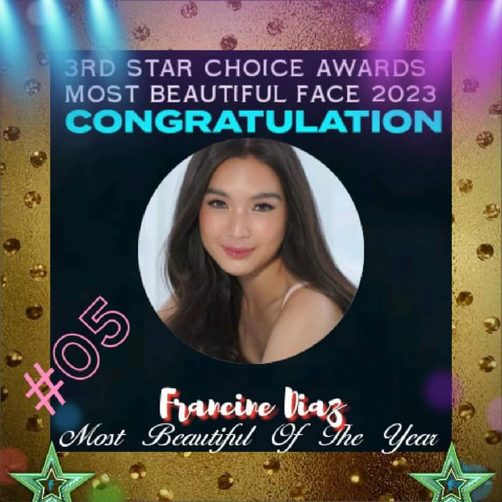 thatskie80's tweet photo. Congratulations' sunshine 💛💛💛#FrancineDiaz for making it to the TOP 5 as the MOST BEAUTIFUL FACE in the PHILIPPINES OF THE YEAR 2023❗
#StarChoiceAwards
#StarChoiceAwards2023 https://t.co/Mr5bdygdOA
