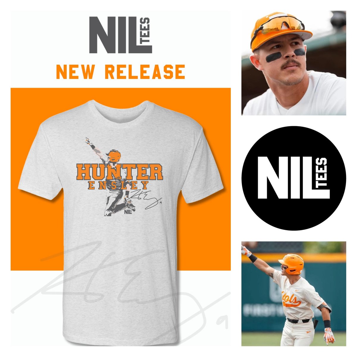 NILtees's tweet photo. Have you pre-ordered our first release and the first official #NIL tee of Vols Baseball OF #9 Hunter Ensley?! Check it out now only on https://t.co/nV9oKGQWOs 🍊⚾
.
.
#TN #VFL #GBO #baseball #NIL #niltees https://t.co/m6gqSPU8f9