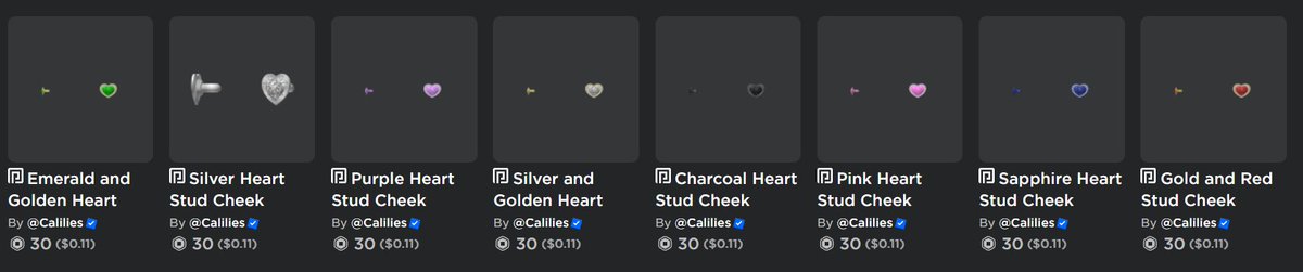 Calilies's tweet image. Heart Stud Cheek Piercings are out! 

roblox.com/catalog?Keywor…

#UGC #RobloxUGC #RobloxUGCItem
