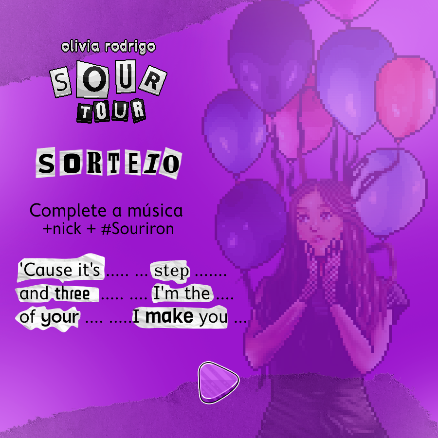 pixelizandoofc's tweet photo. 🚨SORTEIO: Complete a música fixada no post e garanta um dos 3 prêmios, sendo eles um VIP ou VIP para seu amigo ou 70 diamantes.

CRITÉRIOS
📌Complete a música;
📌Nick;
📌#Souriron. https://t.co/l69OXayiGn