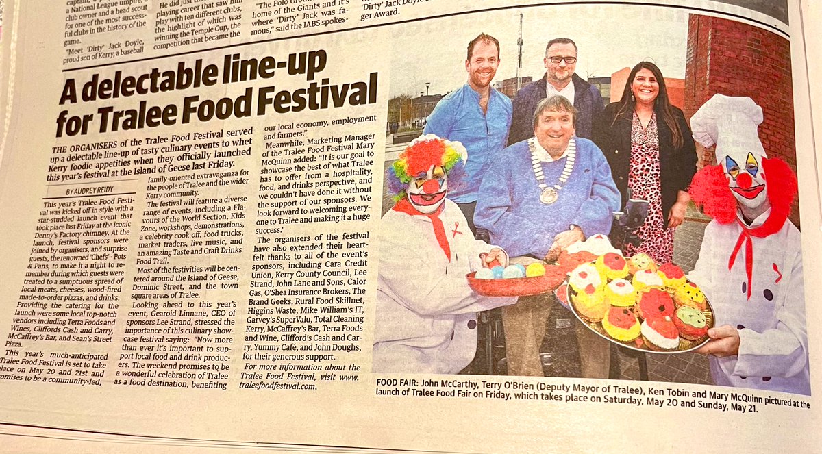 Thanks to the @Kerrys_Eye for the write up in this weeks paper 😊

T-3 weeks 🥳

#TFF23 #TraleeFoodFestival #LoveTralee #WildAtlanticWay 
@DiscoverKerry_ @wildatlanticway