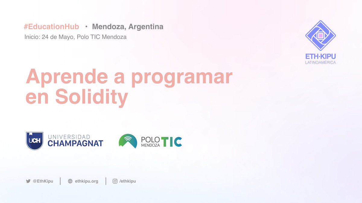 Hey Frens 👋

Estamos muy contentos de anunciar esta noticia 🥳

El mayor despliegue de formación presencial en Solidity de Latinoamérica comenzará en la hermosa ciudad de Mendoza, Argentina 🤩