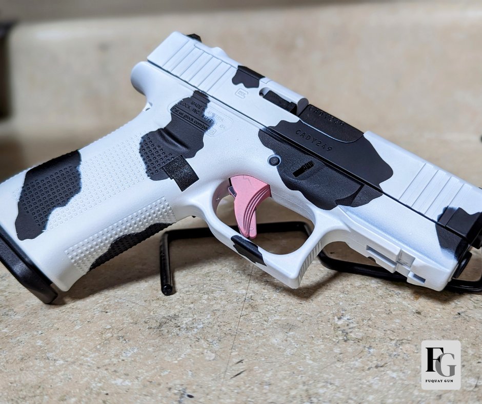 FuquayGun's tweet photo. It's a 43x MOS this time... 🐄 

... Also, new flyer going out tonight at 7pm! Make sure you don't miss this one..

#moo #cowgun #glock #43xmos #9mm #fuquaygun https://t.co/hAeE7Bdd2o