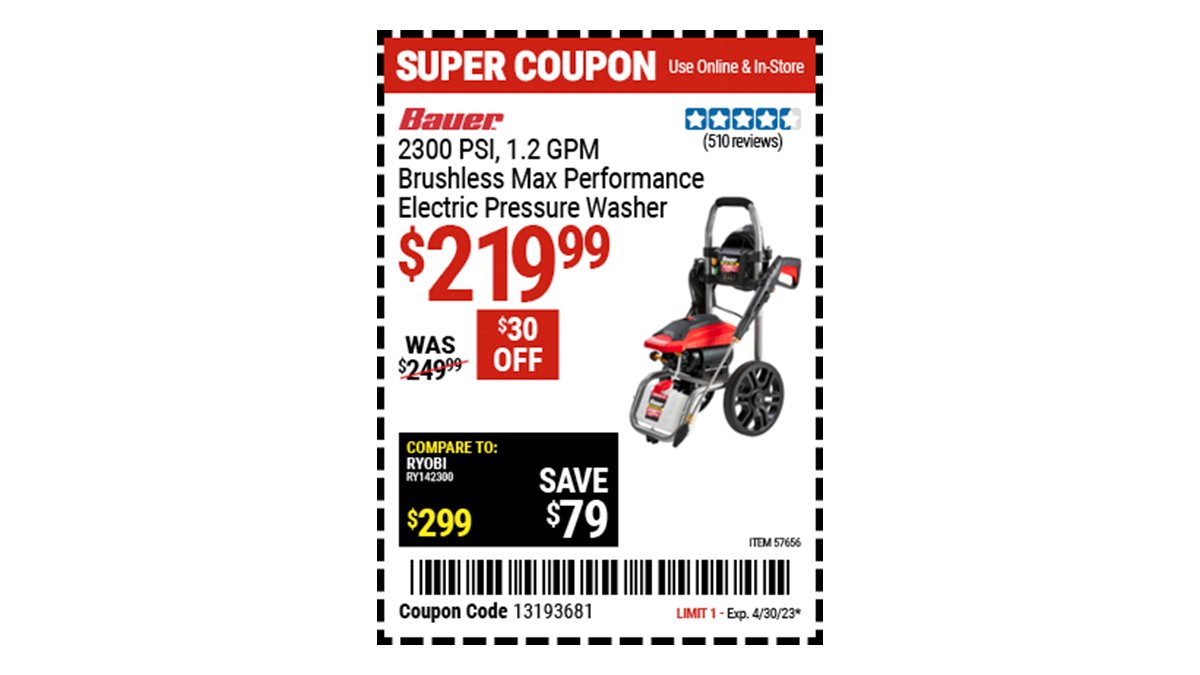 Harbor Freight on Twitter "Buy the BAUER 2300 PSI 1.2 GPM Brushless