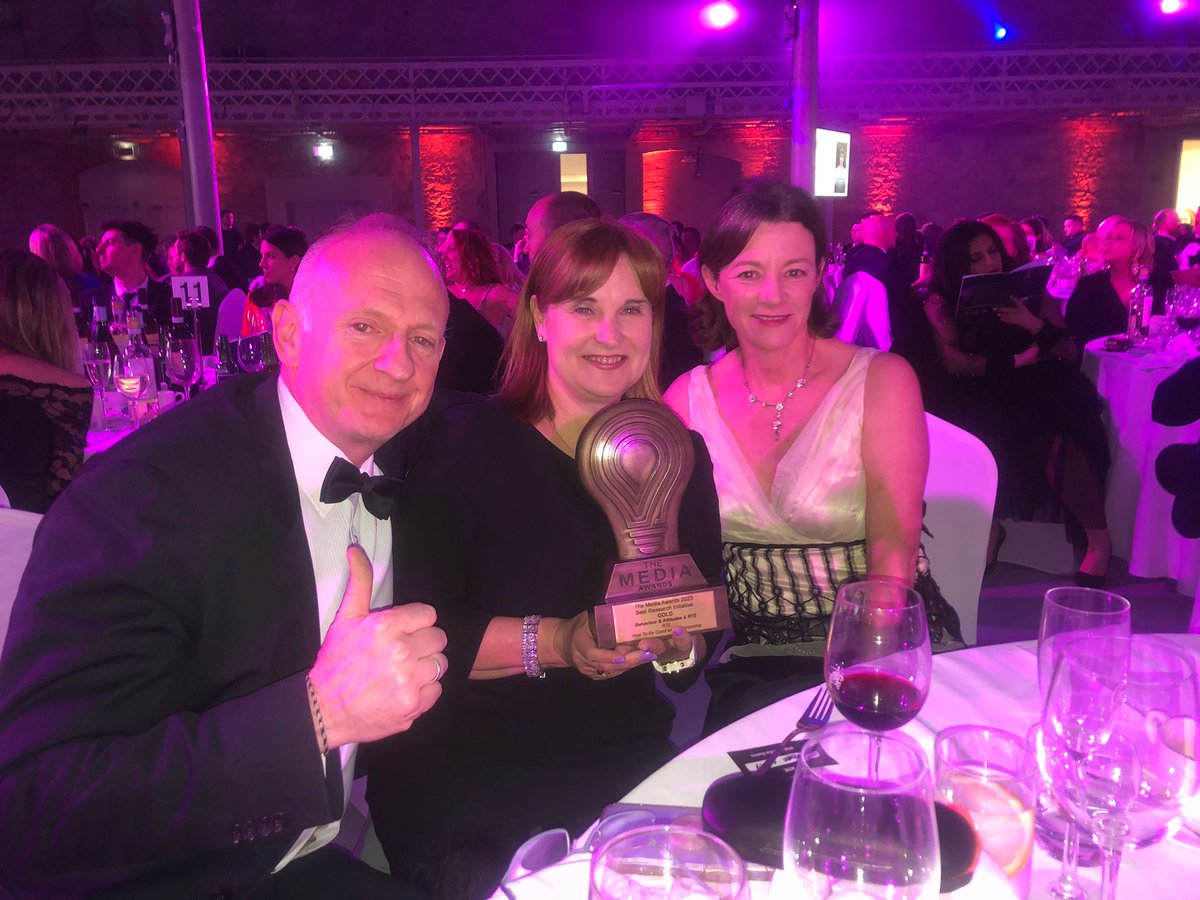 RTECommercial's tweet photo. A Gold win for Best Research Initiative for our How To Be Good with Sponsorship Research with @banda_ie! So proud 🙌 @mediaawards_IRL #MediaAwards #MediaAwards23 https://t.co/xHAH1T0ati