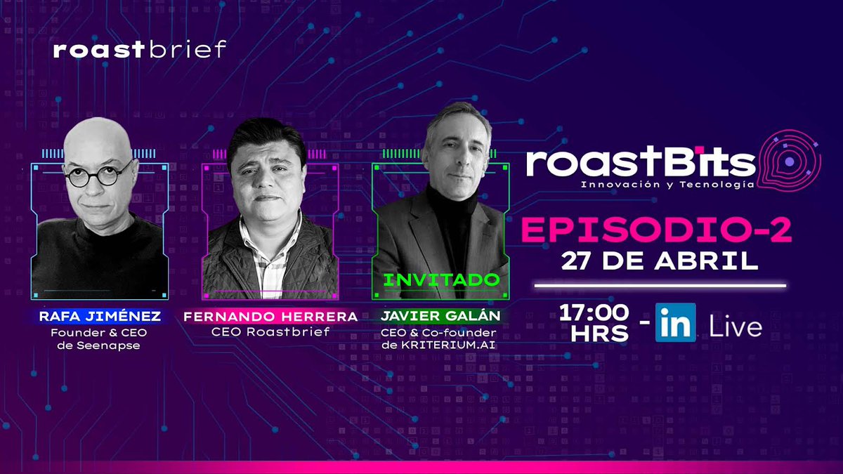 roastbrief's tweet photo. 🎧Escucha el segundo episodio de #RoastBits. Conducido por Fernando Herrera Carranza, fundador de Roastbrief, y Rafa Jiménez, Founder & CEO de Seenapse, con la participación especial de Javier Galan, CEO & Co-founder de https://t.co/jtaNWRYtQE 👉 https://t.co/4P8wQVpvOX https://t.co/0ZH1FzroVs