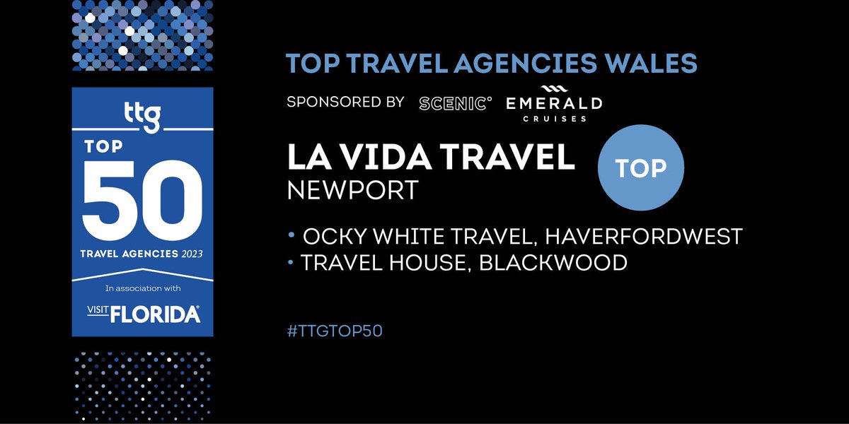 TTGMedia's tweet photo. Our final regional award recognises Wales Top Agency 2023, and is sponsored by @ScenicEmerald.

Taking the TOP spot here, well done to…@LaVidaTravel_ Newport 🥳

Congratulations to @OckyWhiteTravel, Haverfordwest and @travelhouse1, Blackwood who also take a #TTGTop50 spot! 💃 https://t.co/OfZWWmG7FW