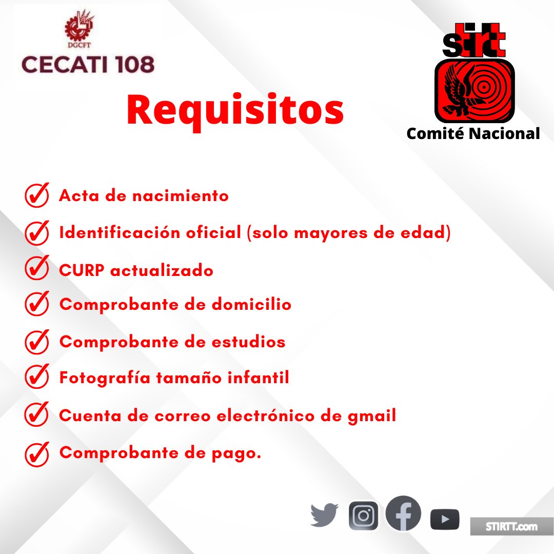 Capacítate en <a href="/cecati108/">CECATI 108</a> La Secretaría de Educación, del Comité Nacional del STIRTT te invita a que aproveches está increíble promoción, mayores informes a través de inbox o en el tel 55 5564 9290 ext. 120 #Capacitación #Cecati108 #STIRTT #EducaciónADistancia