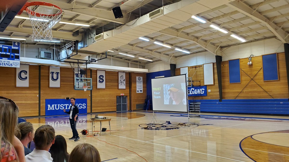IamEricNichols's tweet photo. Olympian Cody Jones with @CraneMustangs talking about overcoming obstacles in our lives. TRUST YOUR TEAM! #GOMUSTANGS https://t.co/Y3vE7FgHJv