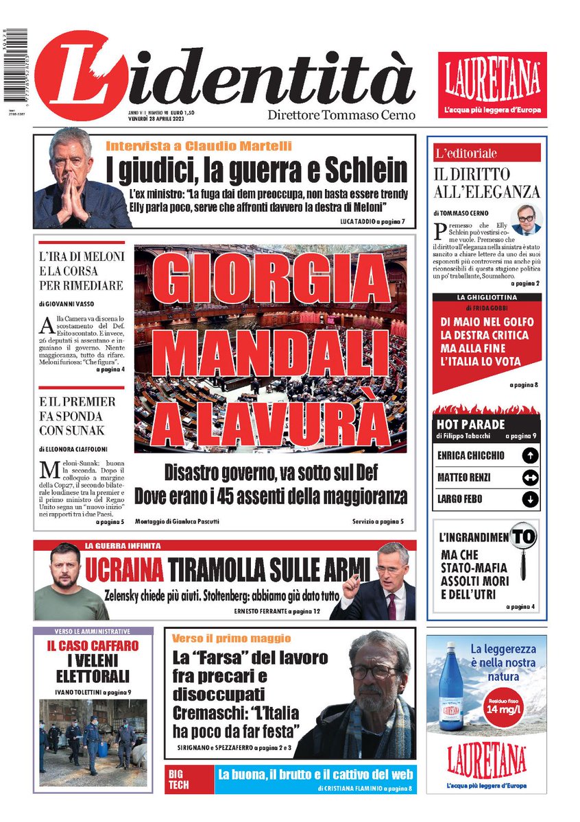 Tommasocerno's tweet photo. L'identità di oggi venerdì #28Aprile https://t.co/lMr6zxFses
