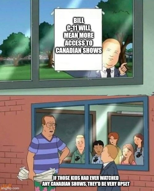 maximum_bernier's tweet photo. #BillC11 will mean more access to Canadian content on streaming platforms... because that's definitely what we've all been asking for https://t.co/3FwI30YSKs
