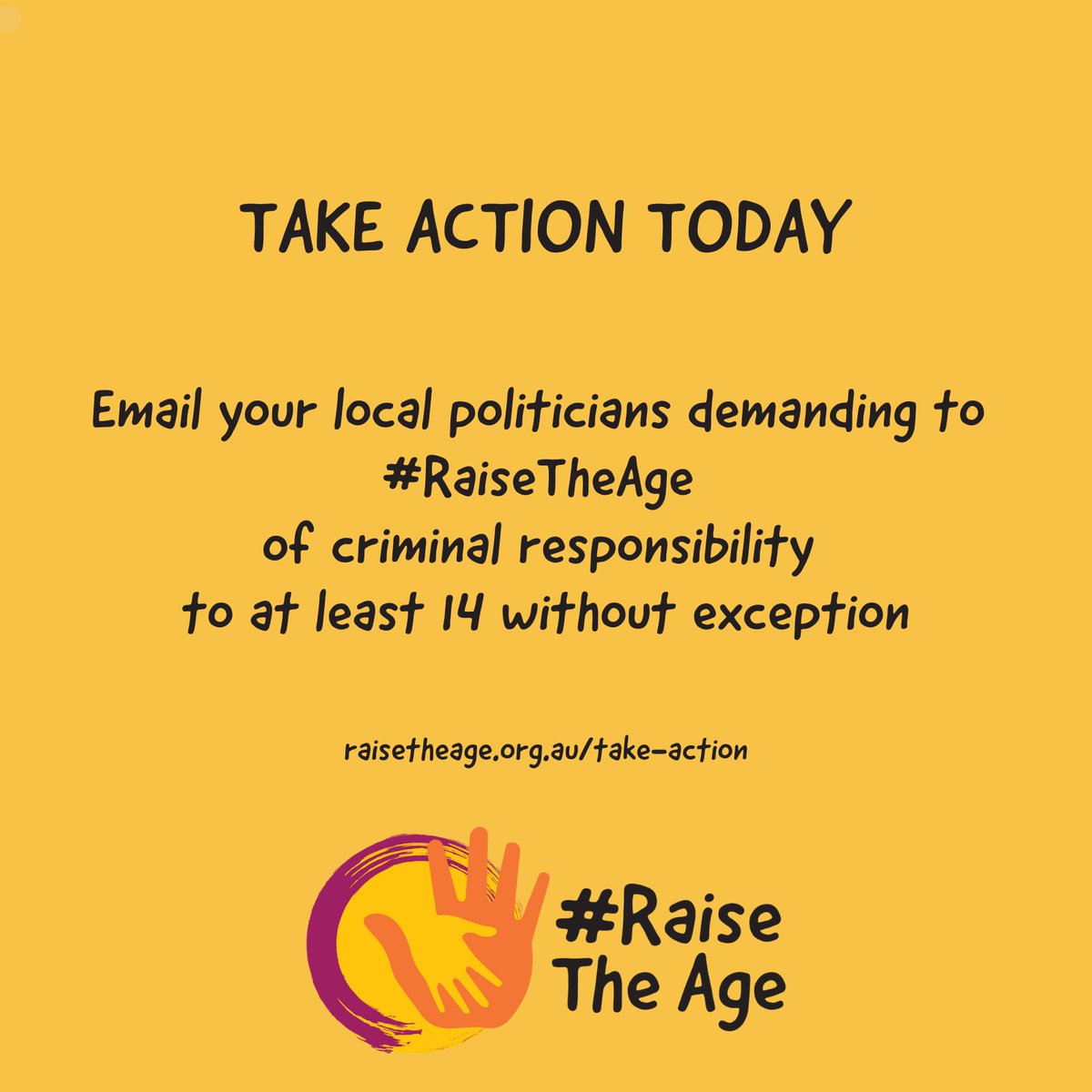 YACBrisbane's tweet photo. Right now, there are children as young as 10 years old being arrested, thrown into police vehicles, and locked away behind bars across Aus.
Use this page to contact your local MP, AG, and Premier/Chief Minister and urge them to Raise the Age https://t.co/rQGGxccNLS #raisetheage https://t.co/Z0LXQu1huX