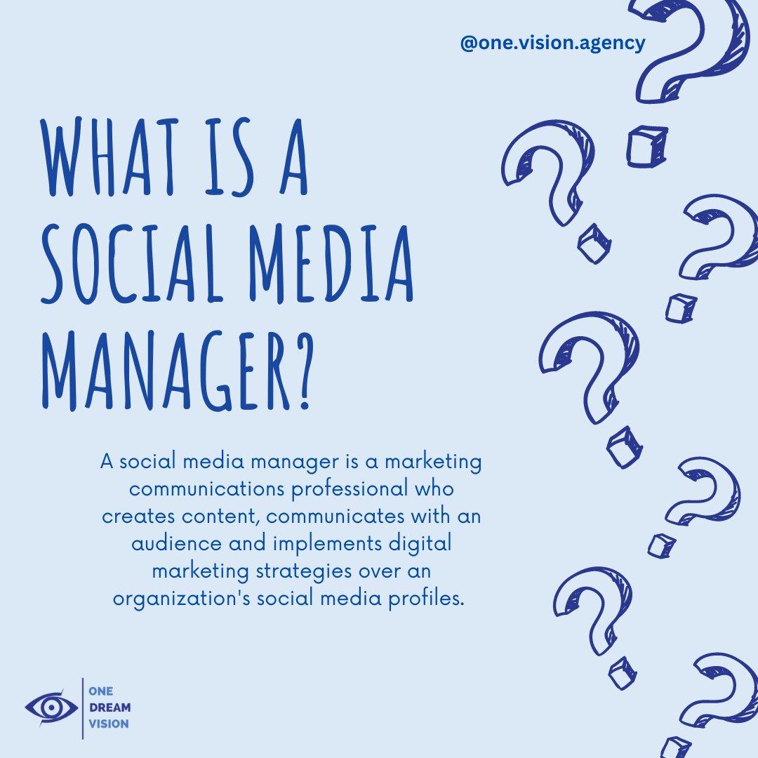 ODVagency's tweet photo. A social media manager is typically responsible for setting content strategy and driving engagement on a company’s social platforms.

#SocialMediaManagement #marketingtwitter #marketingagency #ODV #socialmanager https://t.co/0SCz4CglMm