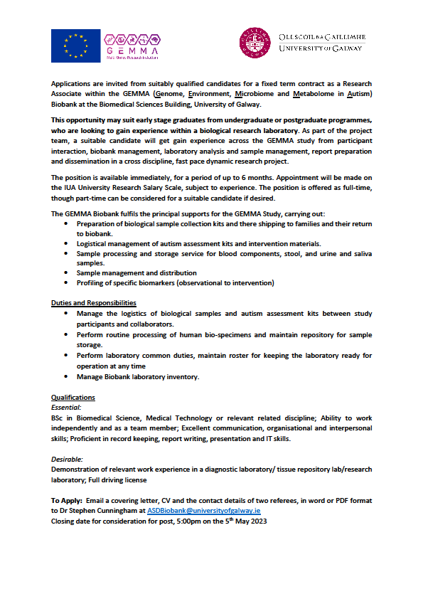 Advanced Glycoscience Research Cluster, Galway, (@glycoscience) on Twitter photo An exciting opportunity to join our team as a Research Assistant - advert below. If you are enthusiastic about translational research with societal impact then look no further! #jobfairy #Biobanking #Autism #Biomarkerdiscovery <a href="/uniofgalway/">Ollscoil na Gaillimhe | University of Galway</a> <a href="/sbcsgalway/">School of Biological and Chemical Sciences</a> <a href="/icanautism/">ICAN</a> <a href="/GalwayCareers/">Careers - University of Galway</a> An exciting opportunity to join our team as a Research Assistant - advert below. If you are enthusiastic about translational research with societal impact then look no further! #jobfairy #Biobanking #Autism #Biomarkerdiscovery <a href="/uniofgalway/">Ollscoil na Gaillimhe | University of Galway</a> <a href="/sbcsgalway/">School of Biological and Chemical Sciences</a> <a href="/icanautism/">ICAN</a> <a href="/GalwayCareers/">Careers - University of Galway</a>
