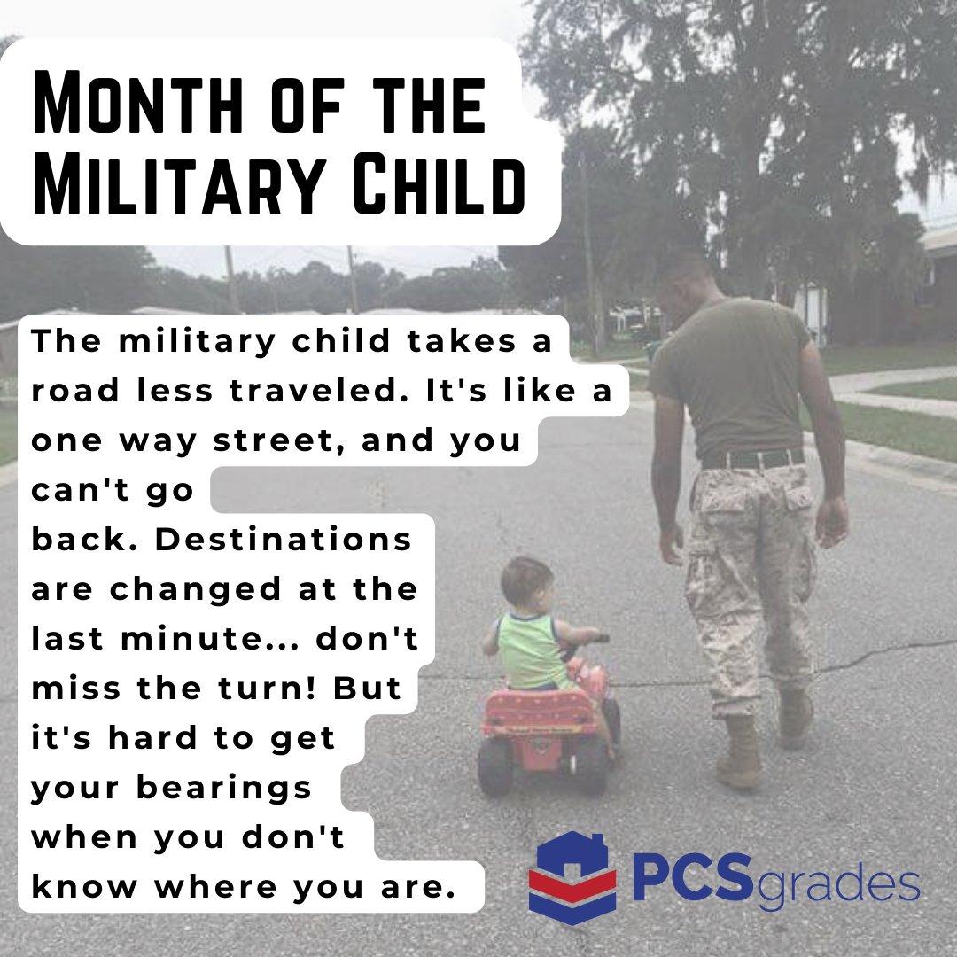 PCSgrades's tweet photo. It's the Month of the Military Child! Show them some love; they deserve it! #MonthoftheMiltaryChild #PCSing #PCS #PCSgrades https://t.co/AKfQIAih9n
