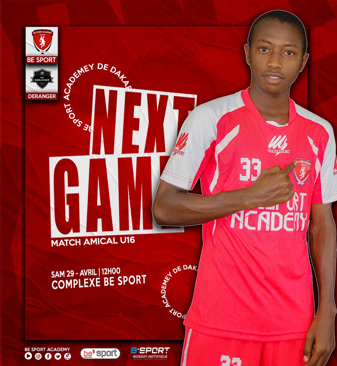 Besportacademy's tweet photo. 🔴⚫️
Match Amical U17
@BeSportAcademy Vs DERANGER 
🗓 Samedi 29 Avril 2023
🏟 @complexebesport
⏱ 12H GMT https://t.co/WVE6dwua70