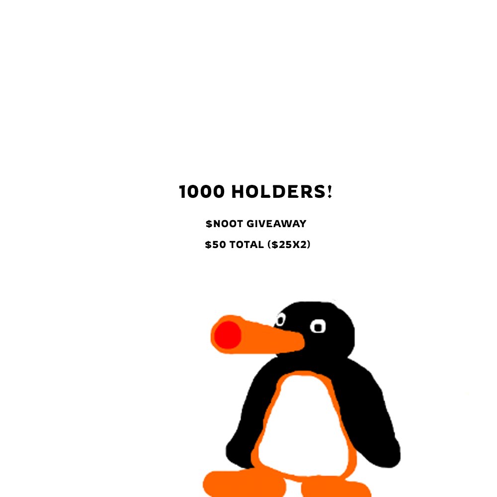 NootMemecoin's tweet photo. 1000 $NOOT HOLDERS GIVEAWAY! 🐧

Prize: $25x2

Rules
Follow @nootcoinbnb 
RT + Like
Tag 1 Friend

#BNB #BSCGEM #MEME #PEPE #NOOT https://t.co/8B98LvUfhA