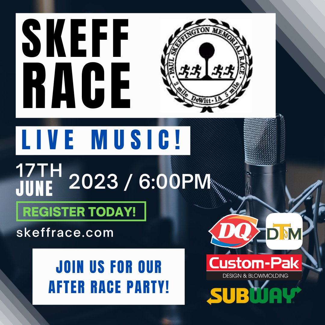 SkeffRaceIowa's tweet photo. Register today for our 2 mile or 5 mile race! Our after party will feature Live Music by Spoiler Alert! https://t.co/p3kVrk68Tk
