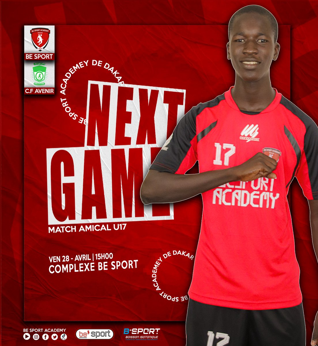 Besportacademy's tweet photo. 🔴⚫️
Match amical U17
@BeSportAcademy Vs CF.AVENIR
🗓 Vendredi 28 Avril 2023
🏟 @complexebesport
⏱ 15H GMT https://t.co/rLsYCOYpnC
