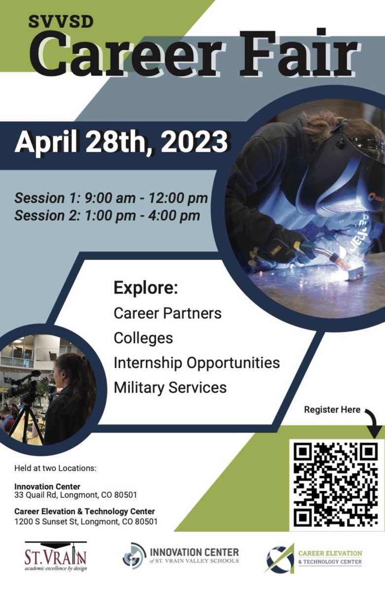 SVVSD's tweet photo. Attention high school students! The @ICSVVSD and @CETC_SVVS is hosting a career fair tomorrow. Visit with local businesses, colleges, and military services with an opportunity for internships. Two sessions: 9-12 &amp; 1-4. https://t.co/jyDT0DB3qM