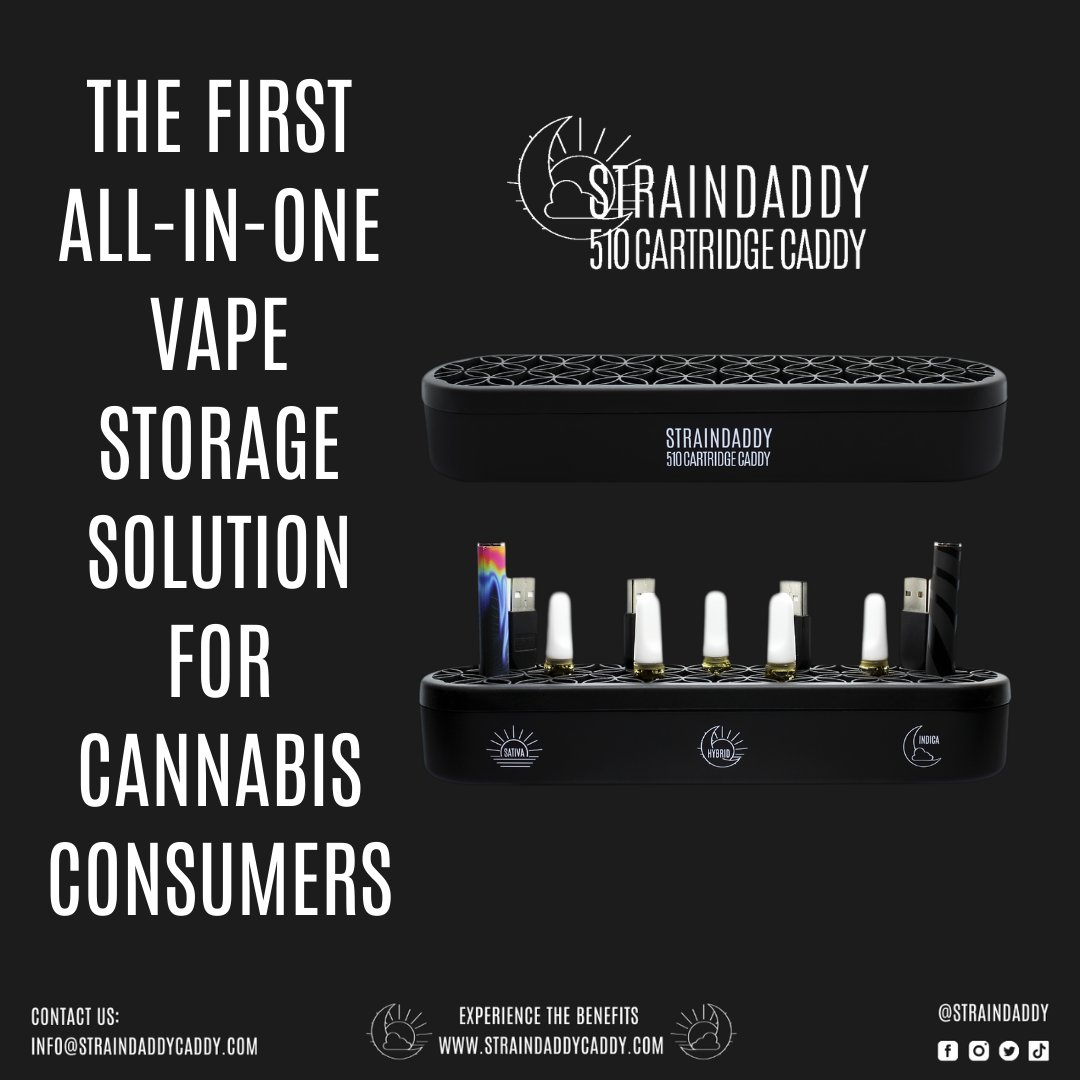 straindaddy's tweet photo. The affordable, go-to solution for the everyday vape consumer, the Straindaddy 510 Cartridge Caddy is the first of its kind to combine versatile storage for cartridges and accessories with the added convenience of labels for effortless organization! Available Tuesday, May 9th. https://t.co/pwSNtQ3D5b