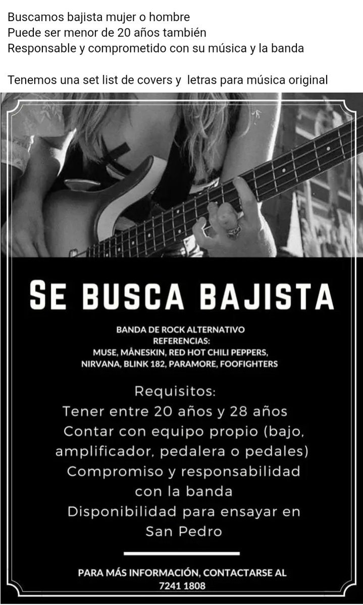 Se busca bajista 
Cualquier cosa con <a href="/AndresJarry/">Dresh</a> 
Ayúdenme con un RT porfa 🫶🏻