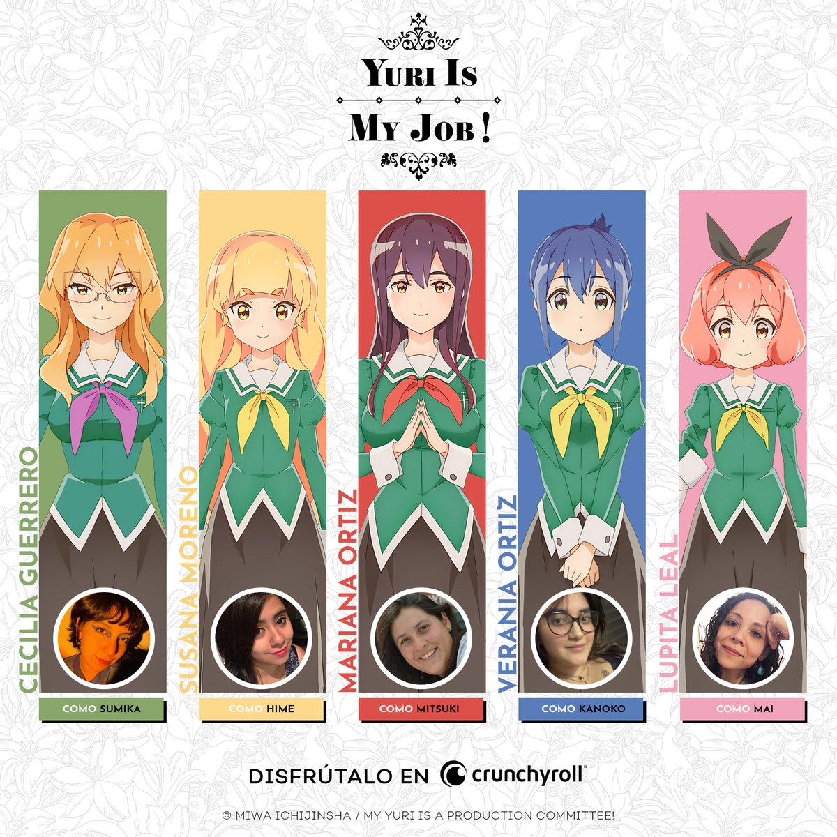 Quien diría que una conexión tan especial vendría acompañada de una taza de café. ☕ 💞
¡El doblaje de "Yuri is My Job" llegó a Crunchyroll! 🧡
☕ <a href="/susanitis22/">Susana Moreno</a> como Hime.
☕ <a href="/OrtizOrtz2/">Mariana Ortíz</a> como Mitsuki.
☕ <a href="/cesirena_/">ceciliana</a> como Sumika.
☕ <a href="/lulealr/">Lu Leal</a> como Mai.
☕ Verania Ortiz como Kanoko.