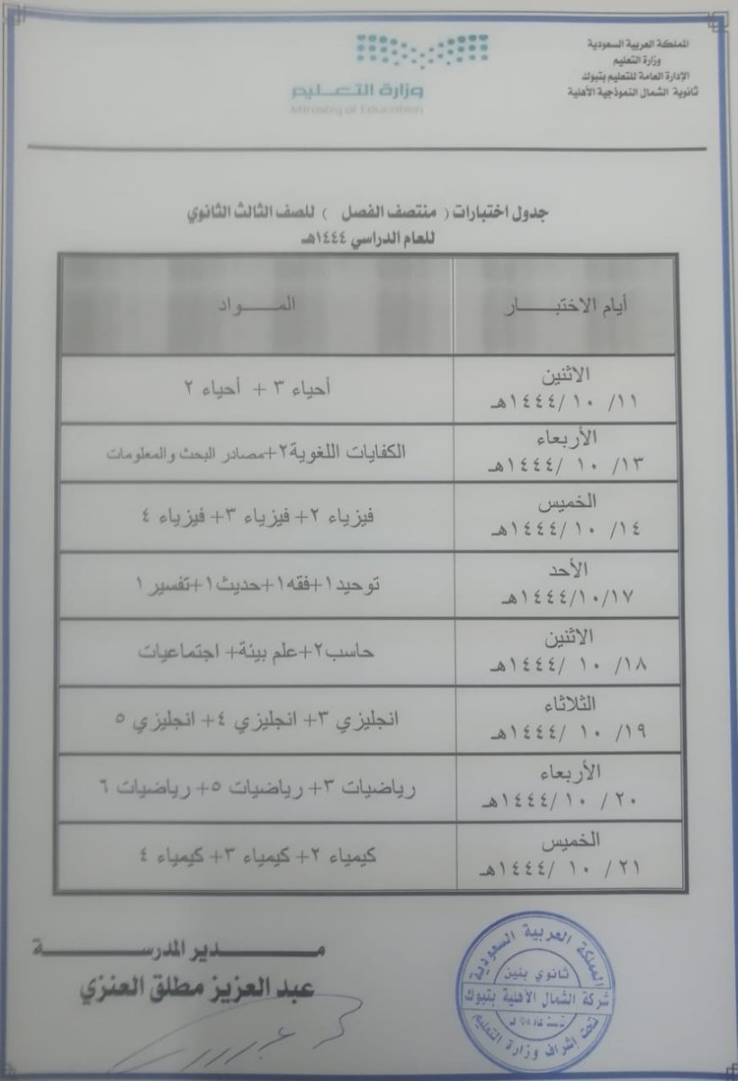 alshamalschool's tweet photo. تبدأ اختبارات منتصف الفصل الدراسي الثالث  بثانوية الشمال الأهلية بتبوك الأسبوع القادم بإذن الله ، نأمل من الجميع الإستعداد بالجد والإجتهاد وعدم ا��غياب إلا بعذر ، نتمنى لكم التوفيق والنجاح .
@tabuk_edu
@sultanalula99
@TabukAhli https://t.co/agO7xwWdF6