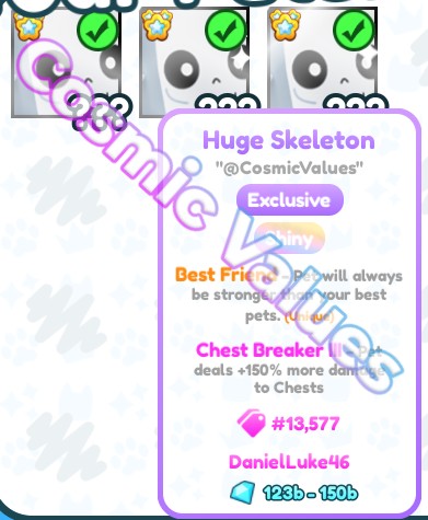 Pet Simulator X - Shiny Huge Skeleton giveaway! (3x winners) To enter: 1. Follow @CosmicValues 2. Like & Retweet 3. Comment your username 🎉Winners will be announced in 48 hours! #PetSimulatorX #PetSimX #Giveaway