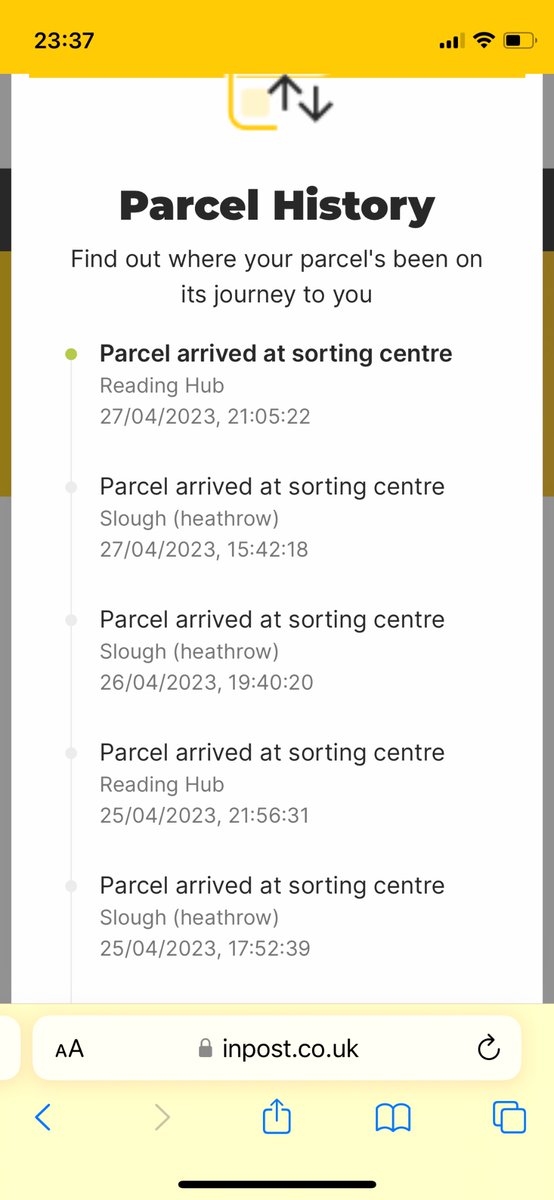 GenghisMusic's tweet photo. @InPostUK my parcel has gone from Slough to reading twice, not sure what is going on? Was supposed to be delivered 25th/26th and is now just going back and forth? https://t.co/BlSHewebk1