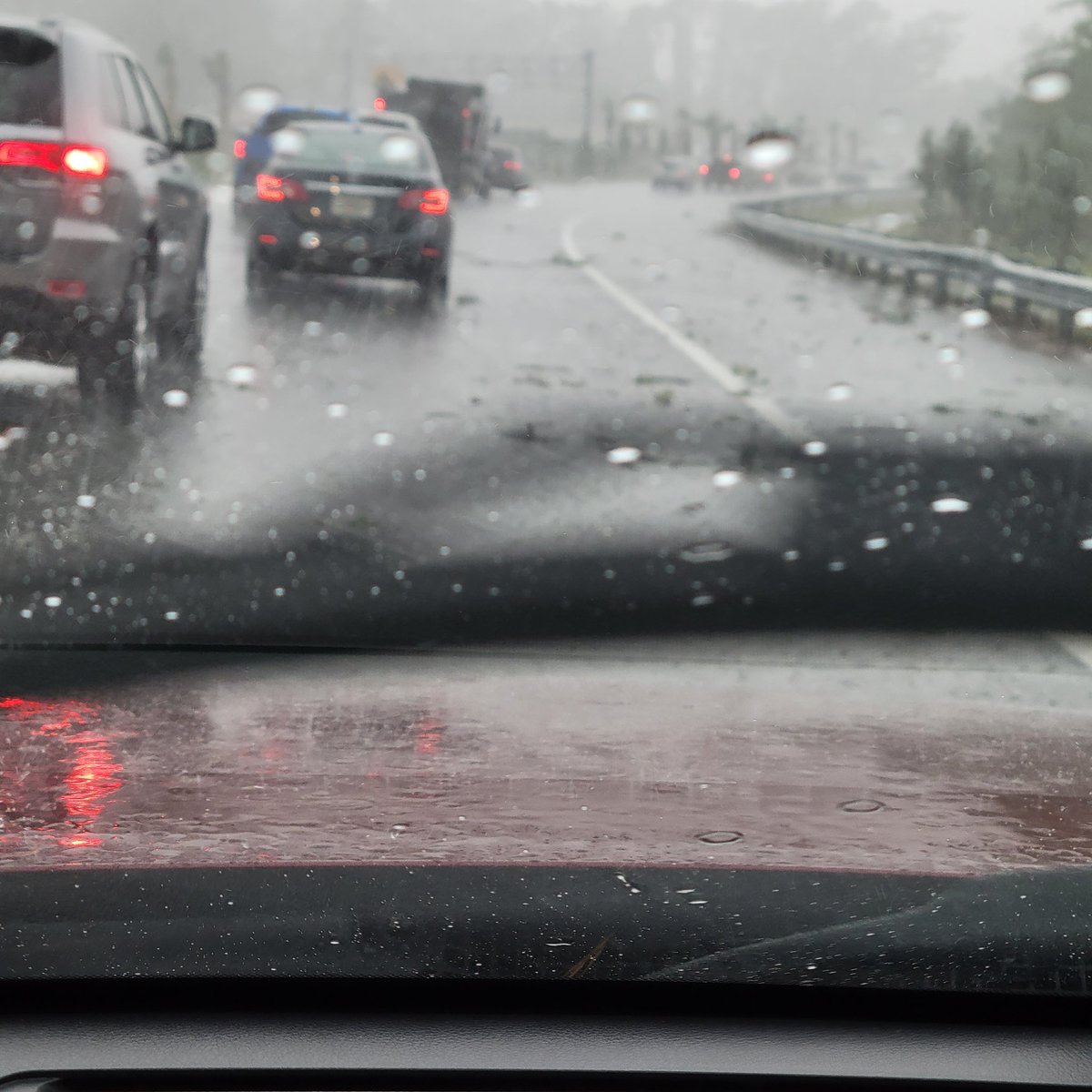 Tinkerbell1756's tweet photo. @DavidHeckard @wjxt4 We were stuck on the on-ramp from San Jose to I-295 North/West. It felt like we were in a hurricane with the strong wind &amp; rain hitting car. Tree limbs, leaves, and debries all over. Tru by Hilton had their sign torn up. https://t.co/ewd7nOmhFb