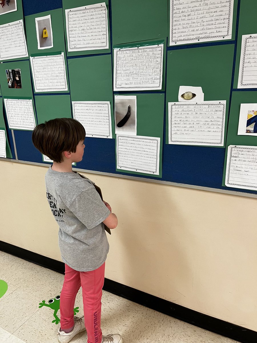 tiffmacneil's tweet photo. Our school completed a school wide writing activity on a personal artifact. We learned so much about each other. Today my students took a gallery walk to enjoy other class writing but also to gather revision ideas for their own piece of writing. @AntEdCentre @SRCE_Literacy https://t.co/K5RzAAe47d
