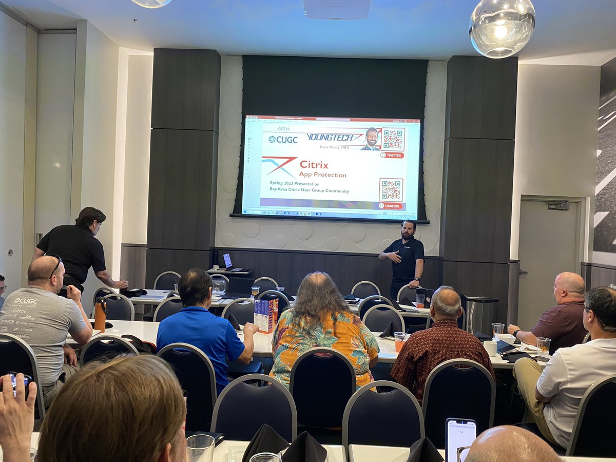 Bayarea <a href="/myCUGC/">Citrix User Group Community (CUGC)</a> co-leader <a href="/youngtech/">Dane Young, MBA</a> speaking about <a href="/citrix/">Citrix</a> AppProtection capabilities at our 1st post Covid local in-person event.