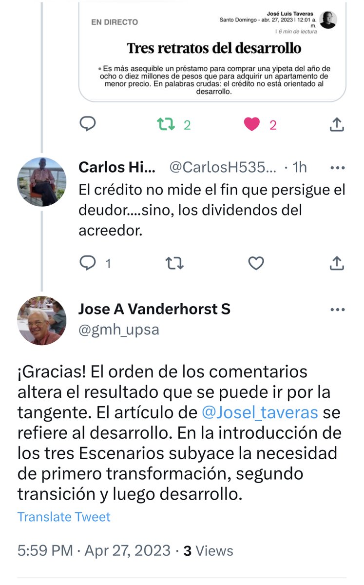 gmh_upsa's tweet photo. @CDN37 @luisabinader @mauriciomacri @marcorubio @aliciabarcena @LeonelFernandez @juanluiscebrian @Laura_Ch @ElCaribeRD @infobae @MendizabalDann @AndyDauhajre @MaldonadoPersio @AristyEscuder @DiarioLibre @RaquelPenaVice @PoderJudicialRD @el_pais @juscom_org @Josel_taveras Una cosecha nos aproxima al Tercer Grado de Claridad que busca Cultivar Profesionales de Calidad #CultProfCal. La cosecha es así https://t.co/QiTYSLT2LC y corresponde al intercambio en la imagen compartida. La transformación es la clave del Escenario “Expectativas Elevadas.” https://t.co/g55rH3eruS
