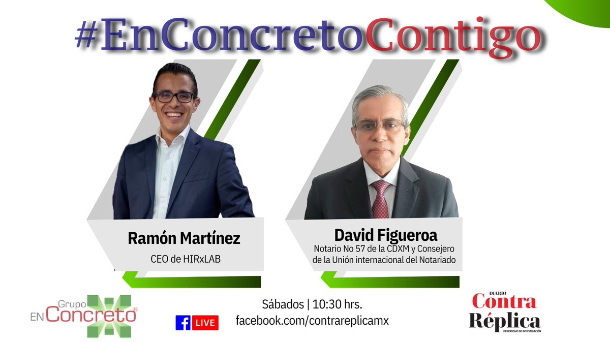 enconcreto's tweet photo. ¡No te pierdas este sábado a las 10:30 hrs #EnConcretoContigo TV digital desde @ContraReplicaMX !  

📺¡Velo! https://t.co/DssnRpcfmC

Noticias destacadas con @MBARamonMtz de @HIRxLAB y David Figueroa de la @uinl_org y Notario 57.

 ¡Todo lo más relevante con @marielzuniga_! https://t.co/UeAPGrI7TH