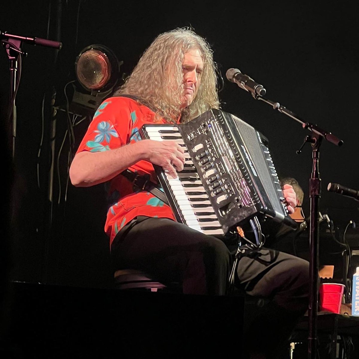 maura_marcks's tweet photo. One year ago today, a shirt I made as a gift for @alyankovic was worn (by him) on stage 😊 glad I took the time to line up the pattern! Truly my happiest day in recent memory. #weirdal #handmadeshirt https://t.co/aGsrUepZqT