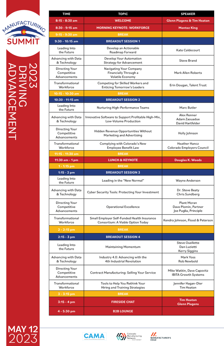 Only 2 weeks until the 2023 Colorado Manufacturing Summit! Check out the full agenda of speakers and be sure to register today. See you there!
hubs.ly/Q01M_FBt0