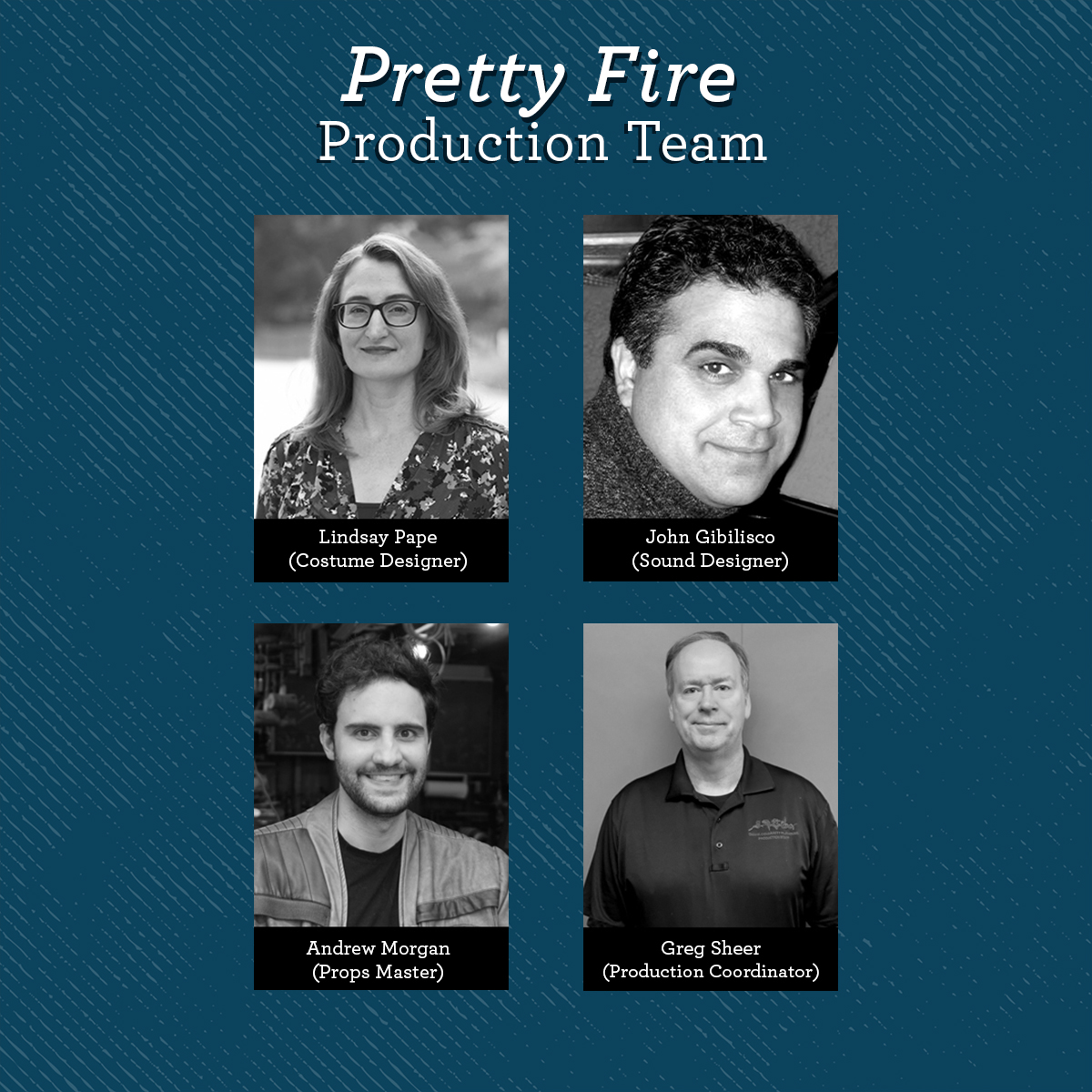 OmahaPlayhouse's tweet photo. Scenic/Lighting Designer | Jackie Fox
Composer | J. Isaiah Smith
Costume Designer | Lindsay Pape
Sound Designer | John Gibilisco
Prop Master | Andrew Morgan
Production Coordinator | Greg Scheer
Not pictured:
Director of Production | Greg Combs
Technical Director | Darrin Golden https://t.co/2fnrwBh8U5