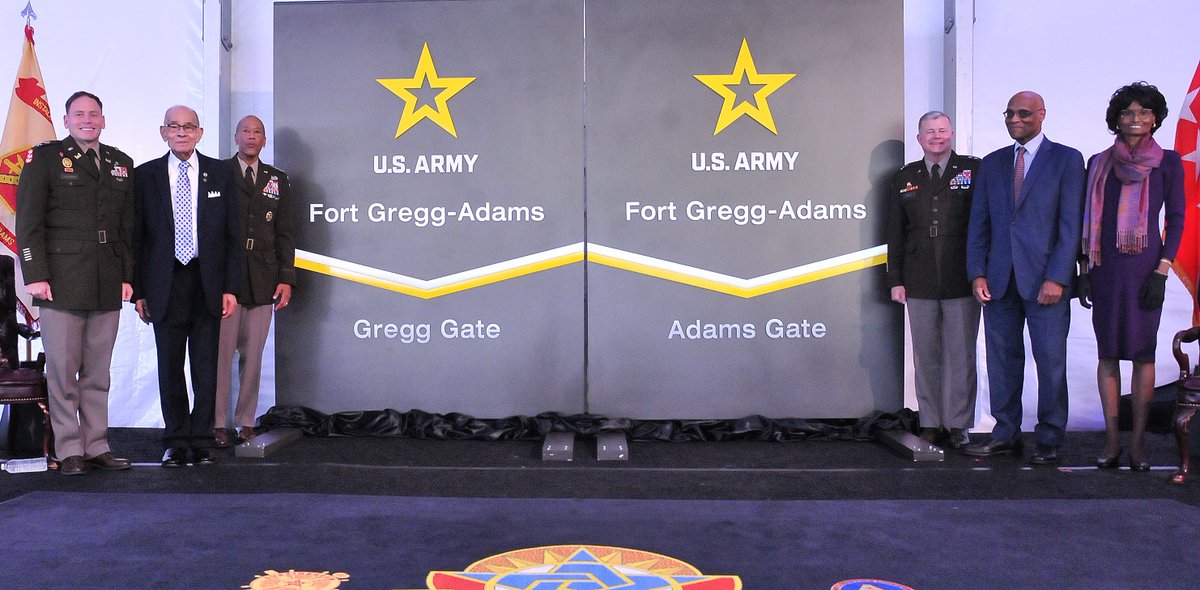 FortLeeUSArmy's tweet photo. The Army installation formerly known as Fort Lee became Fort Gregg-Adams during a historic redesignation ceremony at the Gregg-Adams Club April 27, 2023, becoming the first Army installation named for Black military members.

Read the story: https://t.co/dj855pYH6K https://t.co/elhvlflEV7