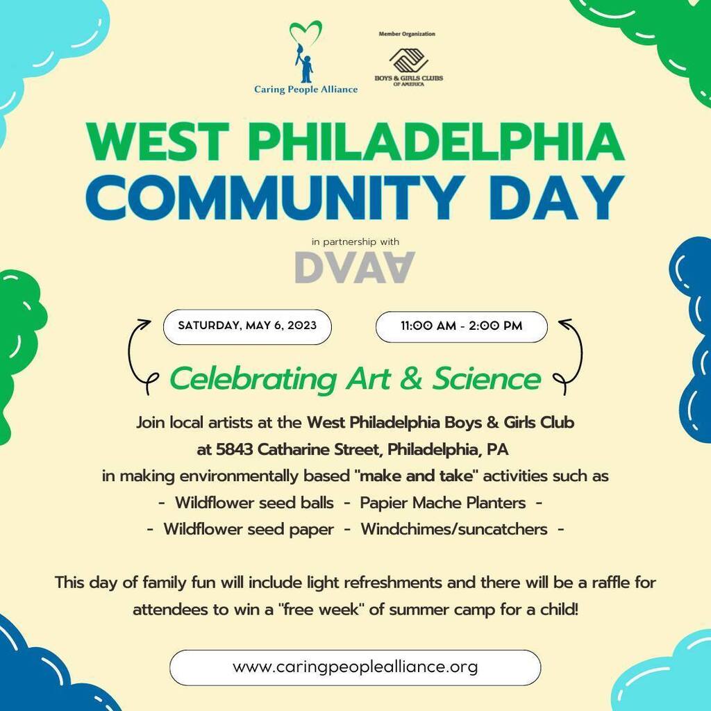 CPAlliance's tweet photo. Join local artists at the West Philadelphia Boys &amp; Girls Club in making environmentally based "make and take" activities. This day of family fun will include light refreshments
and there will be a raffle and so much more! https://t.co/EWQJVuiDSs https://t.co/Wsf05WR74b
