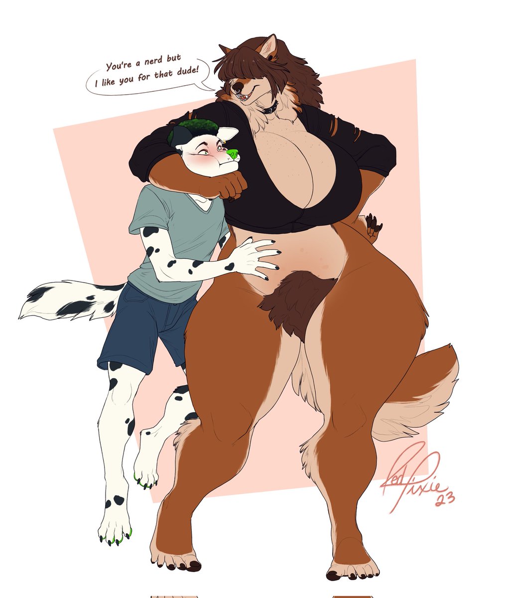 TrippHazards's tweet photo. "Now do my dishes or I'll crush you with my tits, nerd~! 💖" - Wuff

✨🐶🐺✨

🎨: @_ThotDog_ 
Guy in the choke hold and gift art from: @Choco_Gabe
Wuff ©️ @WuffMuff 

#furry #furryart https://t.co/aA7a7bcVxf