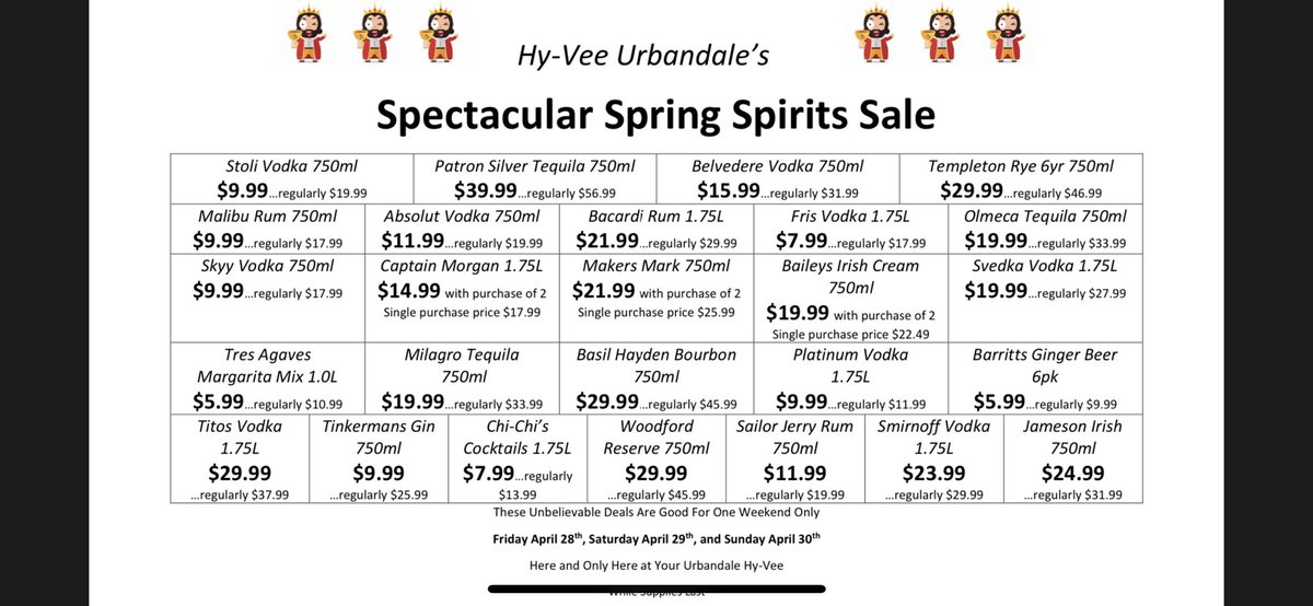 Murph_Andy's tweet photo. Attention @Murph_Andy listeners: restock the bar for spring, and say hi to @theliquorkingdm. #urbandalehyvee #cheapbooze https://t.co/S8eAMyLPBX