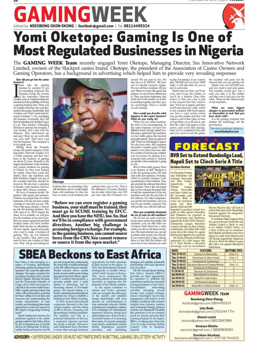 gamingweek1117's tweet photo. This is everything+ you ever wanted to know about CASINO BUSINESS in Nigeria

https://t.co/7HAP8z2i4Z… YOMI OKETOPE: Gaming Is One of Most Regulated Businesses in Nigeria 
@ikotibokAK
@gamingweek1117
@9jackpot_ng
@nlrcgovng
@lslga_
@9jackpot777
@BashirAre @lanreGbaja https://t.co/G4DYp1U4Tm