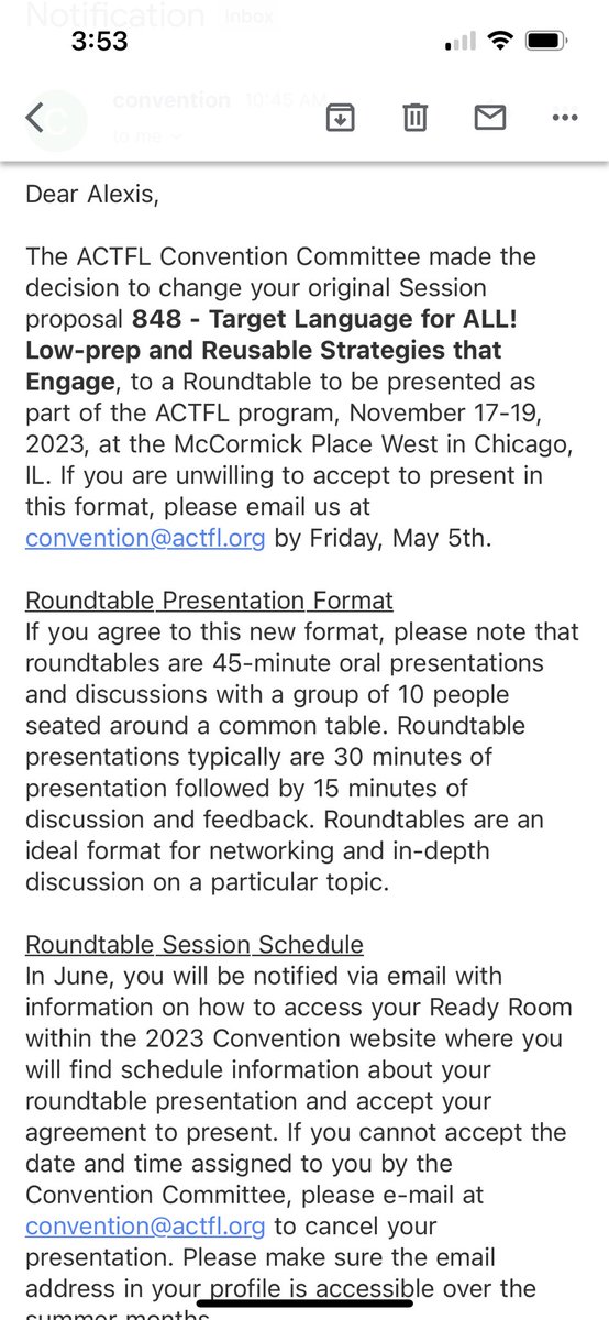 SrtaBuschert's tweet photo. I am so intrigued by this roundtable format! Hopefully this is conducive for the #deskless vibes I am going for. Excited for #ACTFL23 !! https://t.co/R0LTV40gs7