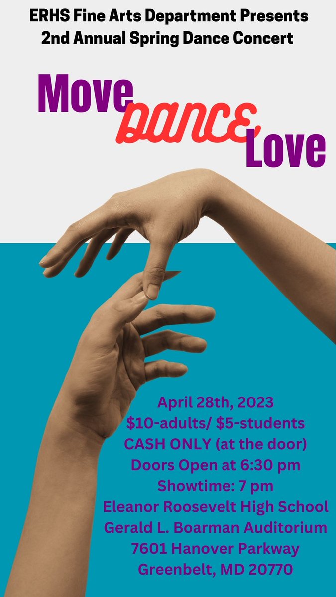Join us Friday, April 28th for the Bowie High School &amp; Eleanor Roosevelt High School Spring Dance Concerts!